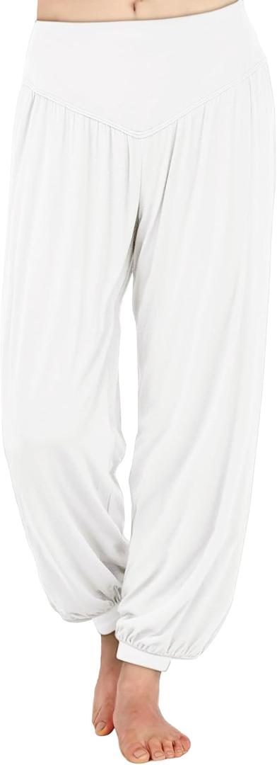 AvaCostume Women's Modal Yoga Pants Loose Harem Pants Soft Pilates Dance Joggers Lightweight Lounge Pajama Bottoms (White, L)