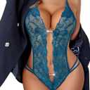 Avidlove Women One Piece Lingerie Sexy Lace Bodysuit Deep V Teddy Babydoll Nightgown XS, (Blue Green)