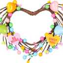 Valentine Candle Rings, 4 Pcs Conversation Heart Decor for Pillar Candles, Pink Felt Mini Wreath with Love Messages for Table, Cabinet, Candy Heart Centerpiece, Wedding & Home Decor