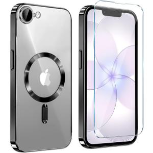 Magnetic Glossy Case for iPhone 17e,iPhone17e/16e Phone Case Slim Clear Luxury with Screen Protector & Camera Protector [Compatible with MagSafe], Shockproof Cover for iPhone Case 17e-Black
