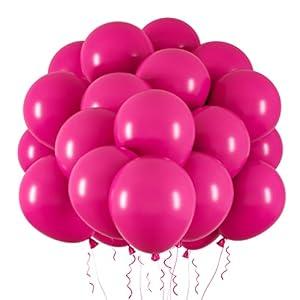RUBFAC 65pcs Hot Pink Latex Balloons, 12 Inches Helium Party Balloons with Ribbon for Wedding, Birthday, Graduation, Baby Shower, Bridal shower