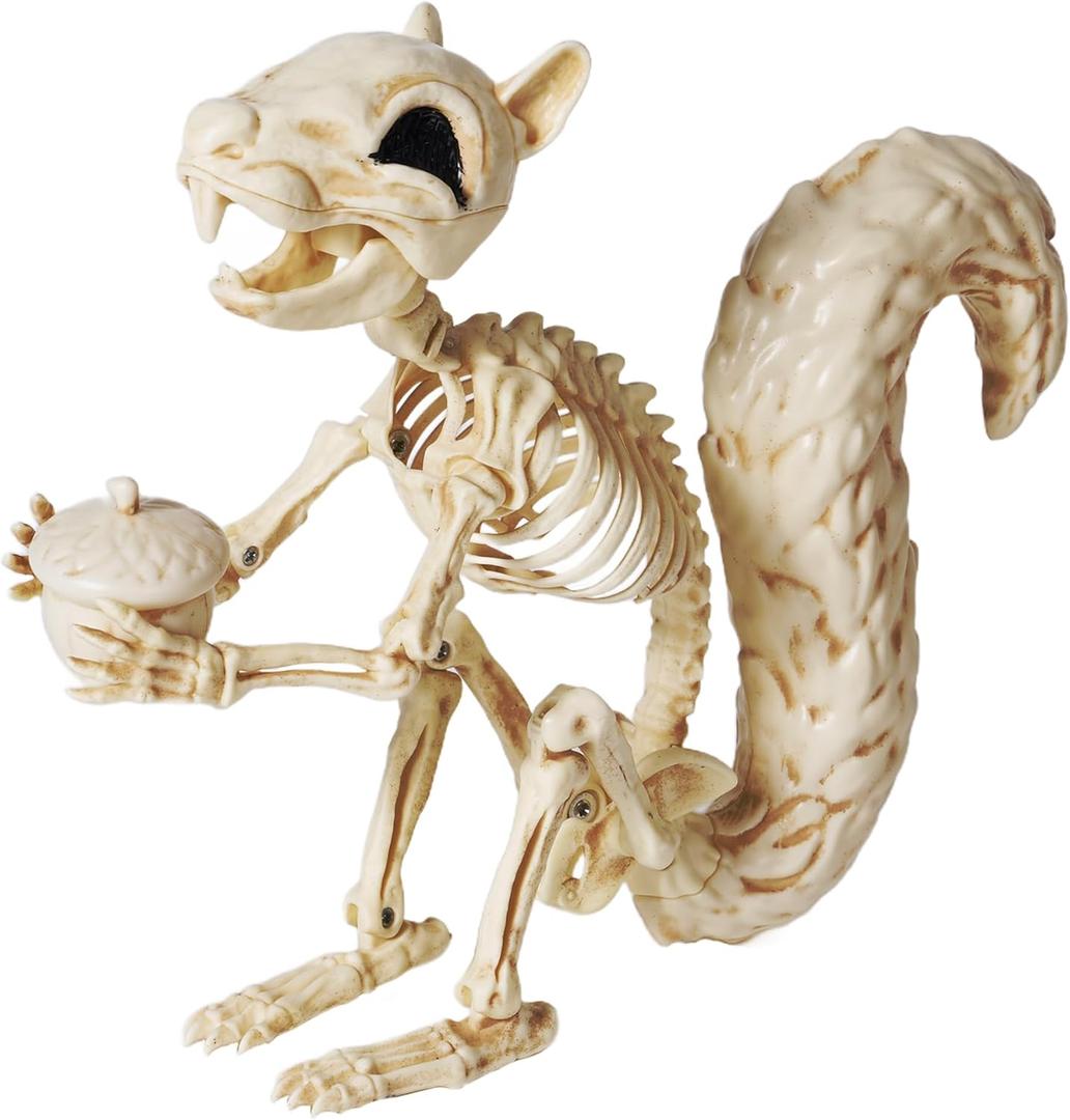 JOYIN Squirrel Skeleton Halloween Decoration 9.1 Inch Animal Posable Skeletons Movable Joints Plastic Bones with Pine Cones for Halloween Haunted House Decor Spooky Scene Garden Patio Party Prop