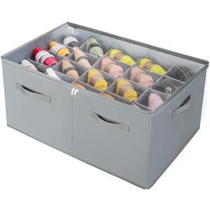 TOPIA HOME Shoe Organizer for Closet, Foldable Shoe Box with Adjustable Dividers and Clear Cover, Space Saving Shoe Storage Organizer Cabinet with Reinforced Handles, Fits 20 Pairs, Gray, TP10G