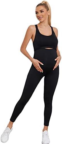 Floerns Women's Maternity 2 Piece Outfit Scoop Neck Crop Tank Top Legging Set Black XL