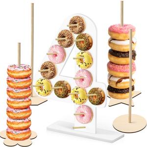 5 Pcs Donut Stand Set, Doughnut Party Supplies Include 1 Pc Digit Donut Wall Display Stand, 4 Pcs Doughnut Wall, for Birthday Wedding Party (White number 4)