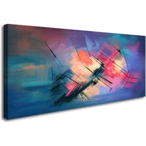YYYYHPP YP0675 Canvas Wall Art Colorful abstract acrylic painting Wall Art Modern Art on Blue Background Picture Painting for Living Room Bedroom and Office Home Kitchen (59"L x 29"W, Nature Beach)