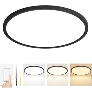 20 Inch LED Flush Mount Ceiling Light Fixture,Dimmable Ultra Thin Round Ceiling Light,40W 4000 Lumens,3 Color Temperatures 3000K 4000K 6000K,Black,for Kitchen Dining Room Bedroom Office