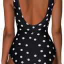 SUUKSESS Women Sexy One Piece Tummy Control Swimsuit Ruched High Neck Slimming Swimwear 2025 Low Back Bathing Suit(Black White Polka Dots,XX-Large)