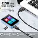32GB MP3 Player with Bluetooth, 1.8 inch Screen, with FM Radio, Recorder, Portable Sport HiFi Music Player Up to 512GB, Blue