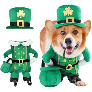 Leprechaun Dog Costume, 3 PCS St Patrick’s Day Puppy Outfit with Hat & Gold Pot, Irish Lucky Theme Celebration Green Holiday Clothes Dress Up for Dogs Cat Pet , Medium