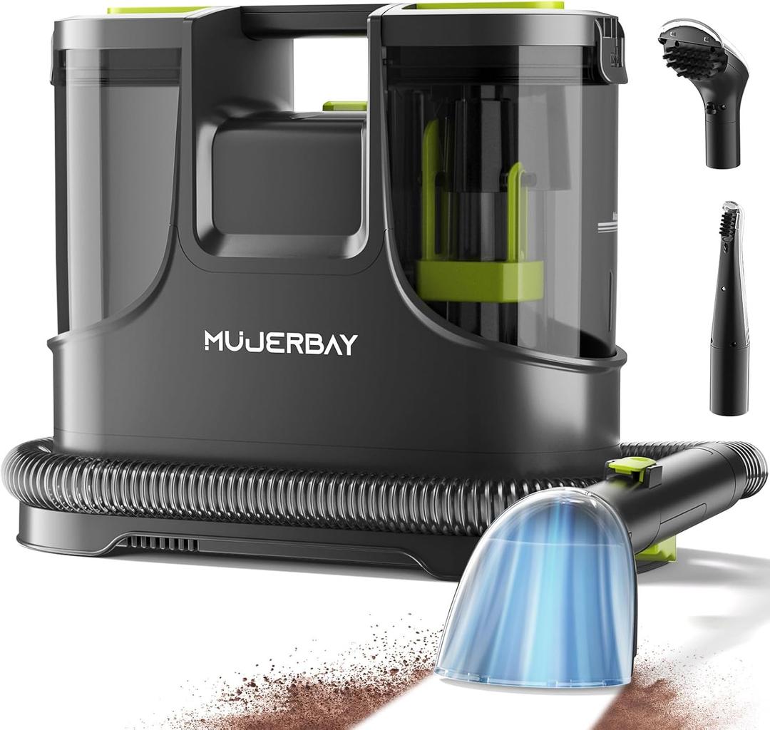 Carpet Cleaner, MUJERBAY Portable Spot and Stain Cleaner, Easy Move with Handle, Deep Cleaning Machine for Couch, Stairs, Car and Pet Messes. Green