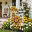 4 x CROWNED BEAUTY Hello Summer Garden Flag Sunflowers 12x18 Inch Double Sided Small Floral Seasonal Holiday Decoration for Outside Yard
