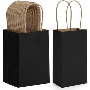 BagDream 100 Pack 3.5x2.4x6.7 Inches Mini Gift Party Favor Bags Small Kraft Black Gift Bags with Handles Bulk Recyclable Paper Sacks