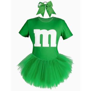 PJPSAA Letter M Halloween Costumes T-Shirt Tutu 5 Layered Skirts Cheer Bow for Women Group Team Cosplay, M