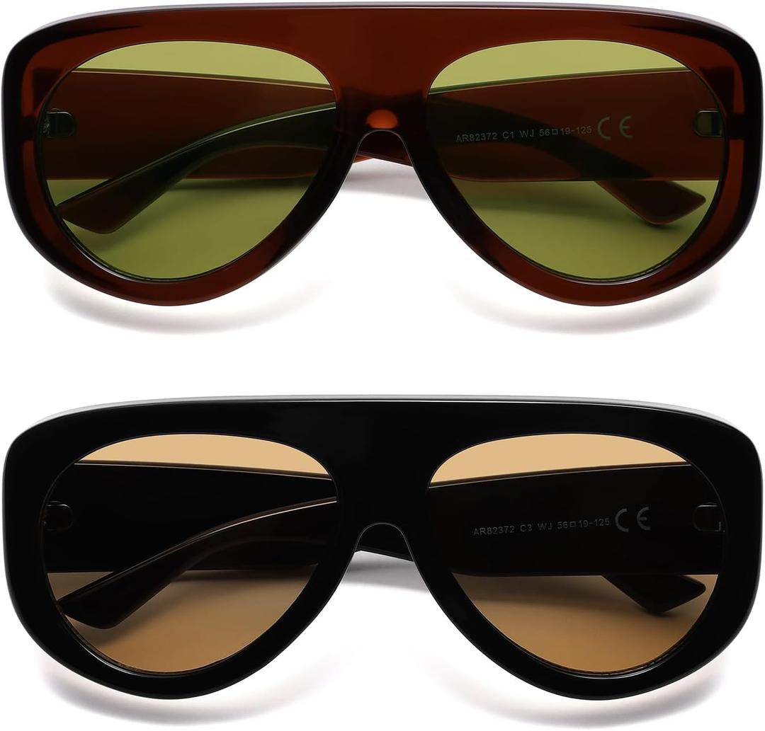Trendy Aviator Sunglasses Womens Mens Retro 90s Rectangle Wrap Shades Oversized Style AR82372