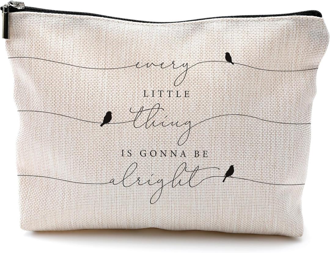 Bird Inspirational Makeup Bag, Motivational Quote Cosmetic Bags for Women, Every Little Thing Is Gonna Be Alright Positive Zipper Makeup Pouch