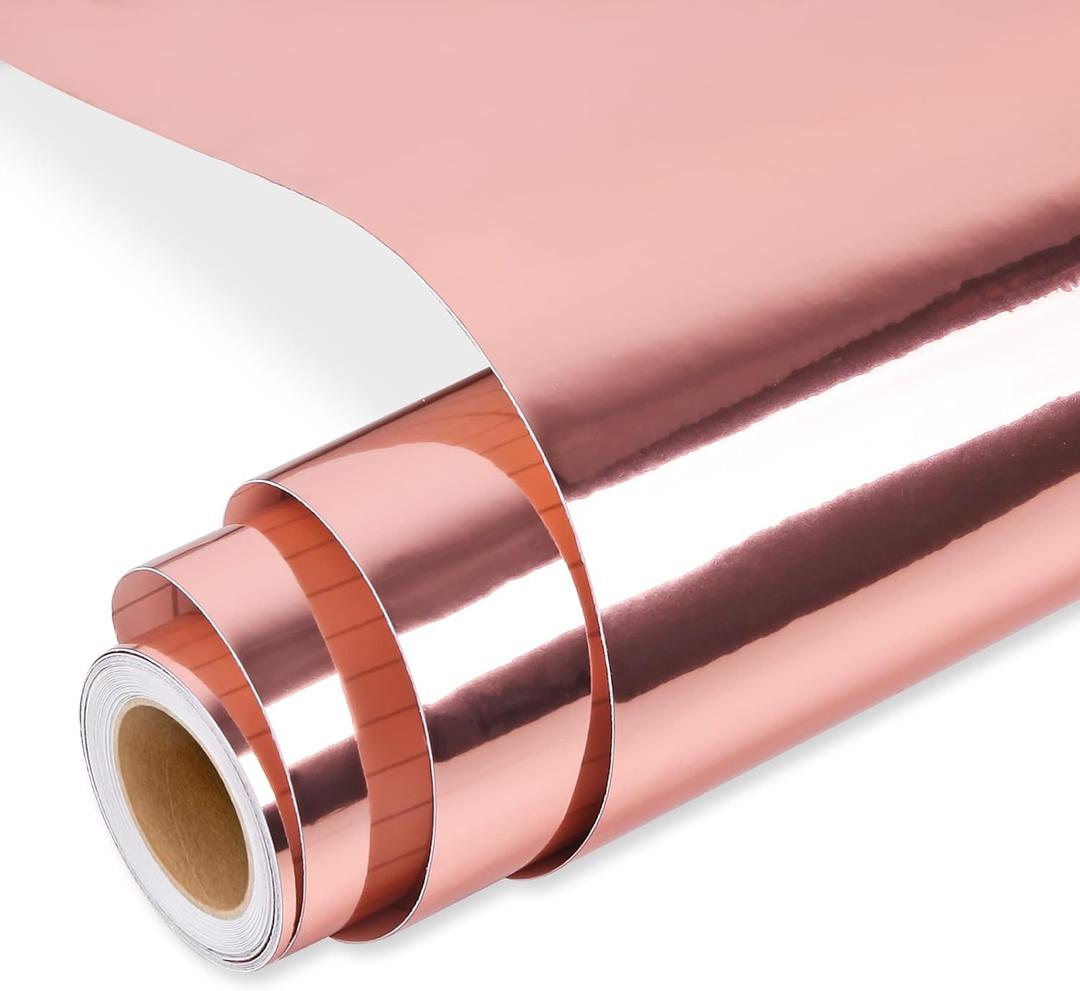 Prime Vinyl Permanent Vinyl, Chrome Rose Gold Vinyl Compatible with Cutting Machine - 12" x 10 FT Metallic Adhesive Roll for Cup, Decor Sticker, Home Decal