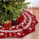 72 Inch Christmas Tree Skirt, Double-Sided Knit Red Tree Skirt for 12 ft Tree to 10ft Tree, Large Knitted Tree Skirt with Snowflakes Patterns for Christmas Tree Decorations Party Holiday