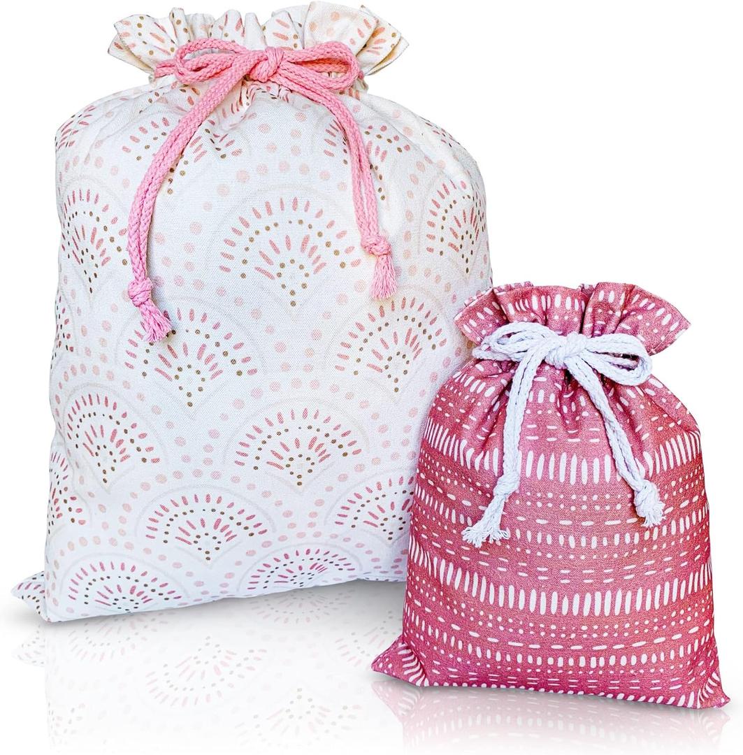 Gather & Knot Drawstring Gift Bags | 20" Large 12" Small | Premium Canvas | Reusable Fabric Wrap for Anniversary, Mothers Day, Bridesmaids, Birthdays, Baby Shower | Boho Pink