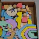 Lewo Wooden Building Blocks for Toddlers, 46 Pcs Montessori Stacking Toys with Rainbow/Little People/Tree/House/Mountain, Learning Toddler Toys Birthday Gifts for Baby Kids 3 4 5 Years Old