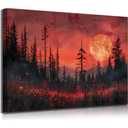 Zoirvix Red Full Moon Forest Canvas Wall Art 16x24 Inch