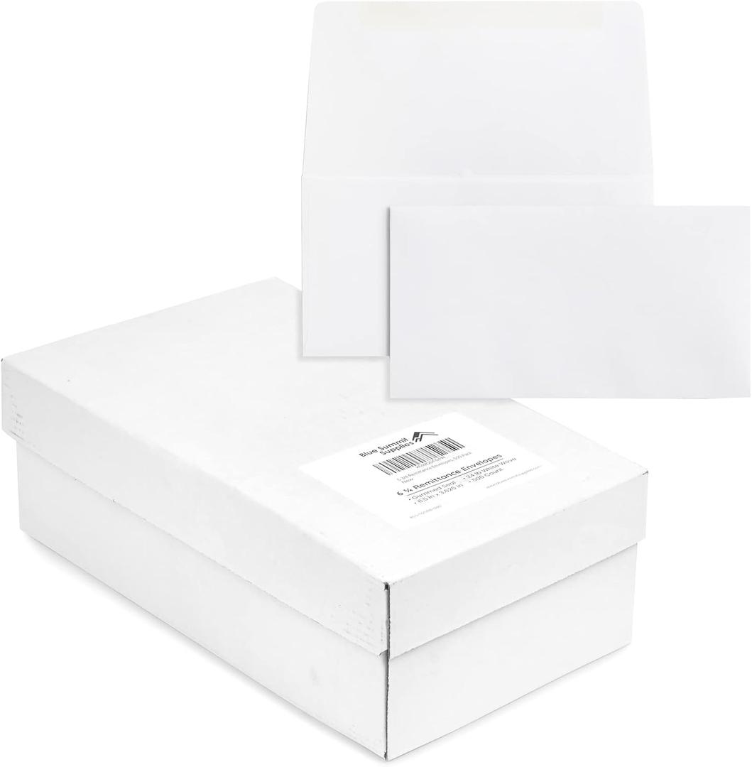 Blue Summit Supplies 500#6 3/4 Remittance Envelopes with Gummed Seal for Donations, Checks or Cash, 6 1/2 x 3 5/8, Blank White Remit Envelopes, Perfect for Church or Nonprofit Use, 500 Count