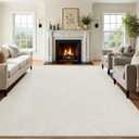 U'Artlines 8x10ft Washable Area Rug for Living Room, Beige | Minimalist Modern, Soft Fluffy, Non Slip High-Low Pile Rug for Bedroom, Carpet for Dining Area, Kids Nursery Room