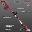 Weed Wacker - Electric Weed Cordless Eater, Foldable and Lightweight Grass Trimmer/Brush Cutter. (with 2 x 4.0Ah Batteries and Fast Charger Included)Red