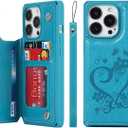 Cavor for iPhone 13 Pro Max Case with Card Holder,for iPhone 13 Pro Max Wallet Case for Women Men, Stand and Strap,Leather Shockproof Protective Phone Case Cover- Blue