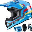 GLX GX623 Youth ATV/Dirt Bike Helmet Combo - Retro Blue, Large - DOT