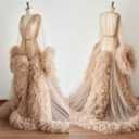 Kelaixiang Tulle Robe Long Lingerie Bridal Dressing Gown Puffy Nightgown Photoshoot (Gold)  Large