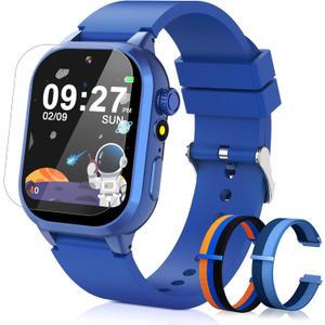 Smart Watch for Kids with 40 Games Video Camera Music Pedometer Flashlight Alarms 12/24 hr HD Touch Screen Kids Watch 2 Extra Bands Birthday Gift for Boys Girls Ages 4-12 Years Old(Blue)