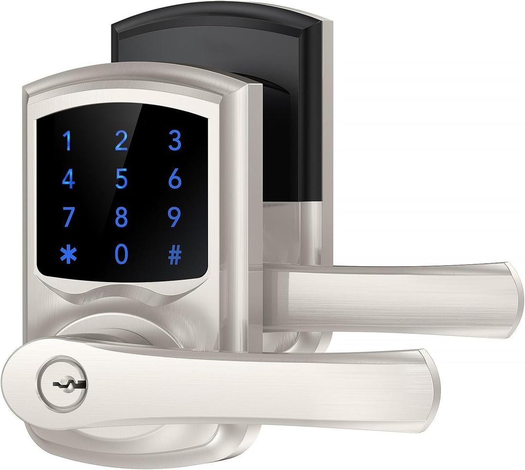 Signstek Keyless Entry Door Lock, Keypad Door-Lock with Code, Electronic Digital Smart Lock for Front Door with Handle, Touchscreen, Satin Nickel