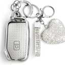Key Fob Cover with Diamond, Compatible with Kia Cerato Ceed Forte NIRO Sorento Seltos Sportage Soul Telluride, Sparkling TPU Key Case and Elegant Heart Decoration for Women (Silver)