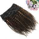 Clip in Hair Extensions for Black Women 18 Inch Kinky Curly Clip in Hair Extensions African American Clip ins 3C 4A Ombre 4/30 Curly Human Hair Triple Weft Thick Soft Full Head 2 Pack