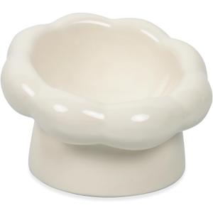 Elevated Ceramic Cat Bowls, 15Tilted Cat Bowl for Indoor Cats, Anti-Vomiting and Whisker Friendly, Dishwasher and Microwave Safe(6.3 in, Cloud White)