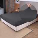 Stretch Twin Size Fitted Sheet Only - 4 Way Stretchy Jersey Knit, Snug Fit for Twin & XL Mattress(Standard/RV, Deep/Shallow), Non Slip, Cozy T-Shirt Soft & Comfortable - Dark Gray