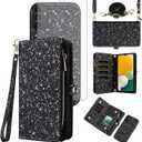 Asuwish Phone Case for Samsung Galaxy A13 5G Zipper Wallet Magnetic Detachable Cover with Screen Protector and Glitter Card Holder Stand Cell A04S M13 G5 A 13 2022 13A A135G SM A136U Women Men Black