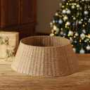Rustic Farmhouse Christmas Tree Collar - Holiday Decorations - Natural Woven Wicker Tree Base Cover, Basket Ring for Artificial Trees, Stable & Odorless, L