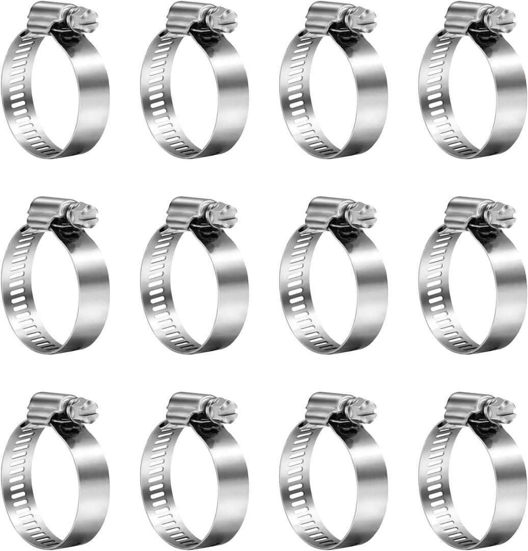 Hose Clamps, 304 Stainless Steel, 12 pcs/Pack, SAE 24 Worm Gear Hose Clamps Adjustable, 1-1/16-Inch-2-Inch(27-51mm)