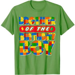 Brother Birthday Boy Building Bricks Family Party Decor T-Shirt, Size Youth S