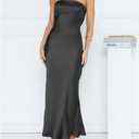 Women's Summer Satin Strapless Tube Top Maxi Dress Elegant Silk Backless Halter Neck Formal Party Dresses Wedding Guest (Black, S)