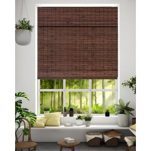 36''W X 72''H Cordless Bamboo Roman Shades for Interior Windows, Roll Up Bamboo Blinds with Valance, Light Filtering, Easy to Install, Coffee Color