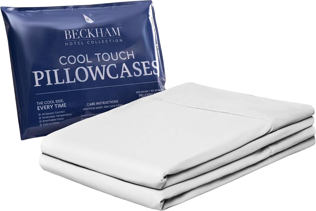 Beckham Hotel Collection Cooling Pillowcases for Hot Sleepers, King Size Set of 2, Cool Bedding, Envelope Closure, Silky Soft, Breathable, Moisture-Wicking, White