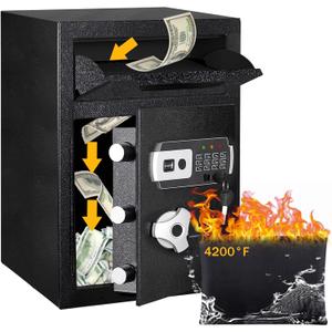 2.6 CUB Depository Drop Safe Fireproof, Front Drop Slot Lock Box with Digital Combination and Anti-Fishing, Silent Deposit Safe Box, Security Money Safe for Cash Slips Expense Business Office Home
