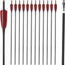 LWANO 30" Carbon Arrows-Archery Target Practice Hunting Arrows with 4" Turkey Feather Spine 500 for Recurve & Long Bow(Pack of 12) (Red Black)