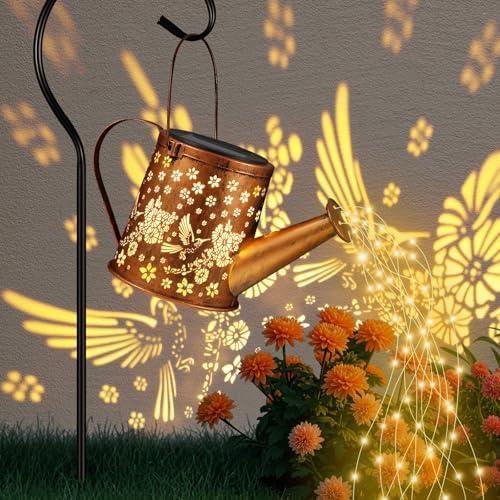 Solar Watering Can Light, Solar Powered Hanging Lantern Landscape Lights, Decorative Garden for Yard Waterproof Garden Decor, Gifts for Mom, Grandma（02-Hummingbird) Pack of 2