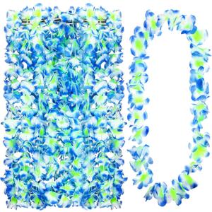 24 Counts Hawaiian Leis Necklace Tropical Flower Lei Floral Luau Party Decorations Hawaiian Flower Luau Necklaces Hula Dance Garland Headbands for Beach Birthday Wedding Party(Blue)