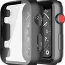 Misxi 2 Pack Hard PC Case with Tempered Glass Screen Protector Compatible with Apple Watch Series 3 and 2, 42mm, Ultra-Thin Scratch Resistant Overall Protective Cover for iWatch S3/S2, Black