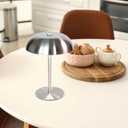 Portable LED Mushroom Table Lamp, 8.46'' Metal Small Cordless Desk Night Light with 5200mAh Rechargeable Battery, Stepless Dimming Lamp with 3 Colors for Bedroom/Bar/Coffee Shop (Silver)